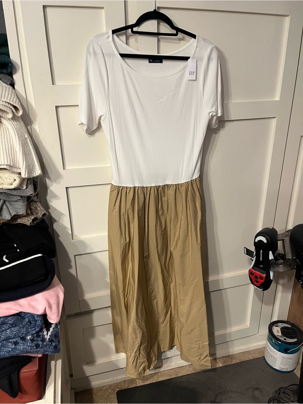NWT.  GAP Two-Tone White & Tan Midi Dress